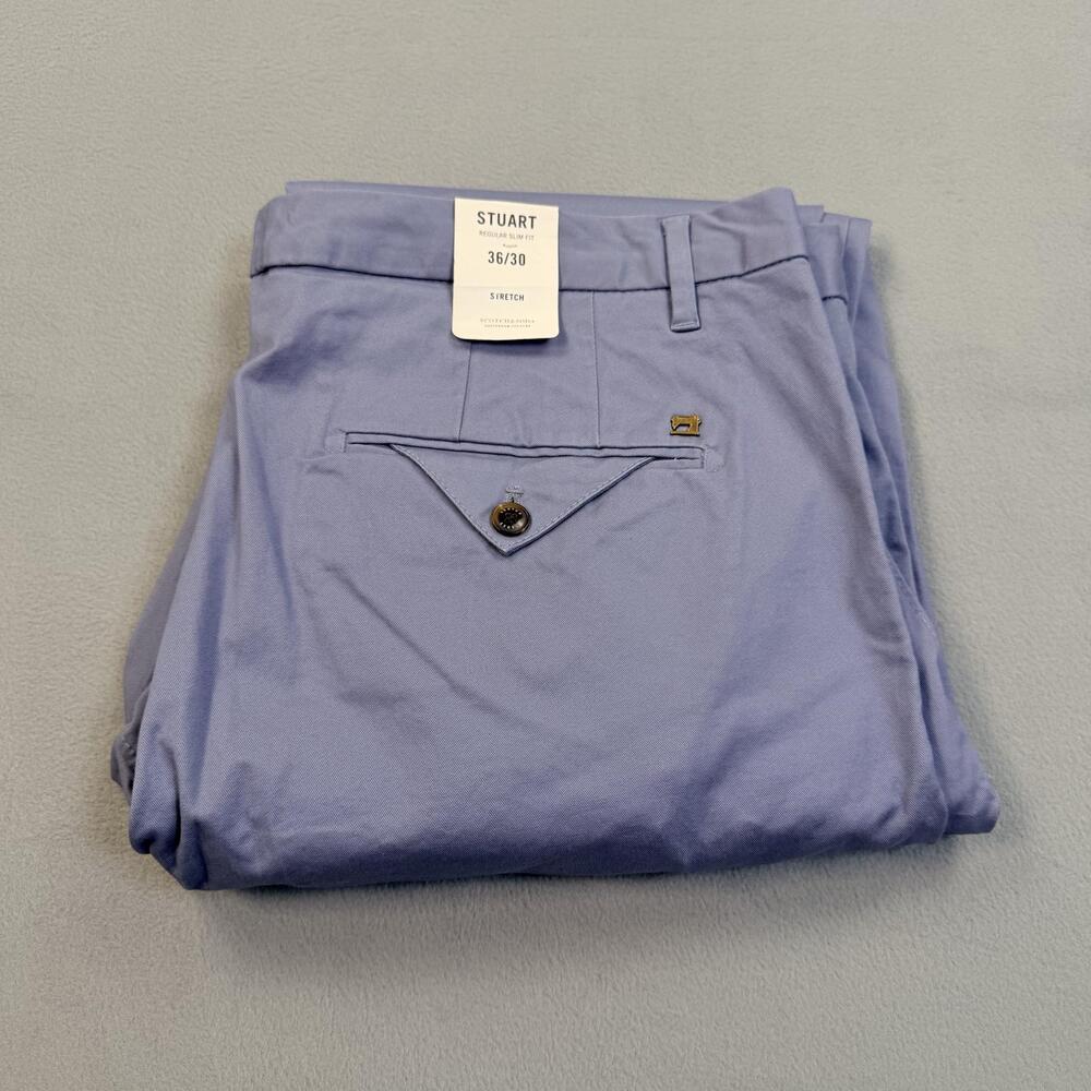 Scotch & Soda Stuart Pants Mens 36x30 Blue Classic Stretch Chino Slim Fit Casual